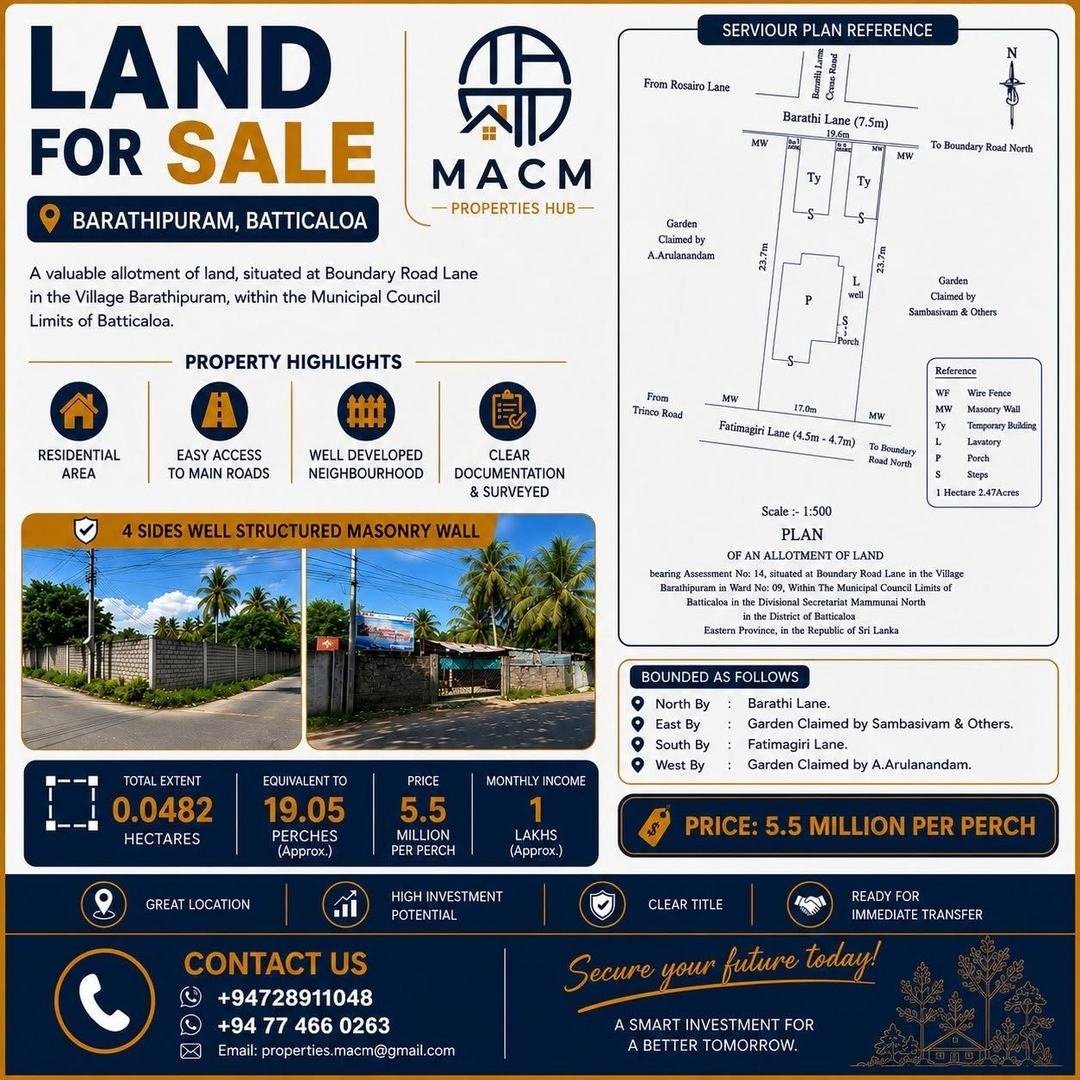 Prime Land for Sale in Barathipuram, Batticaloa - photo 1